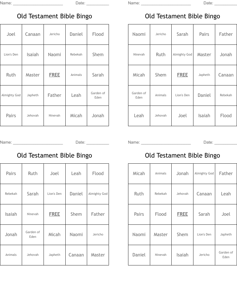 Old Testament Bible Bingo