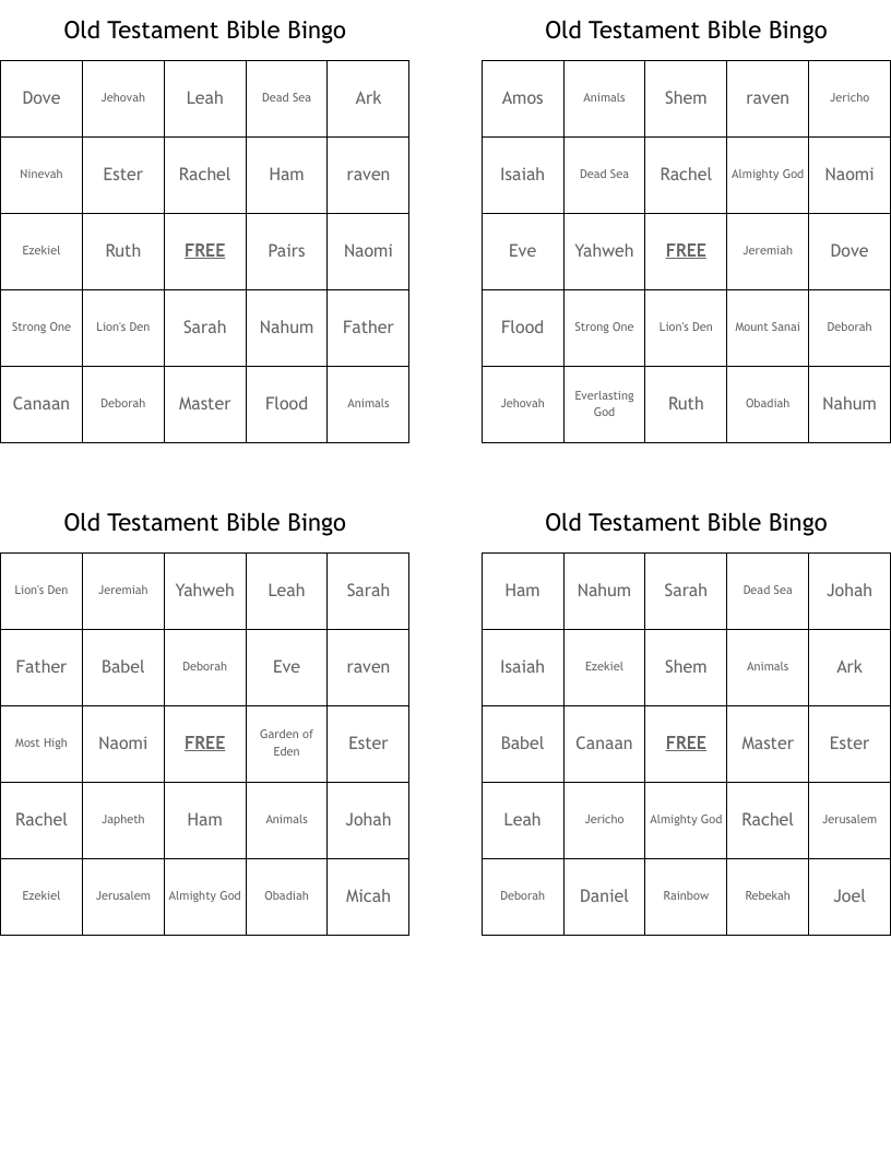 Old Testament Bible Bingo