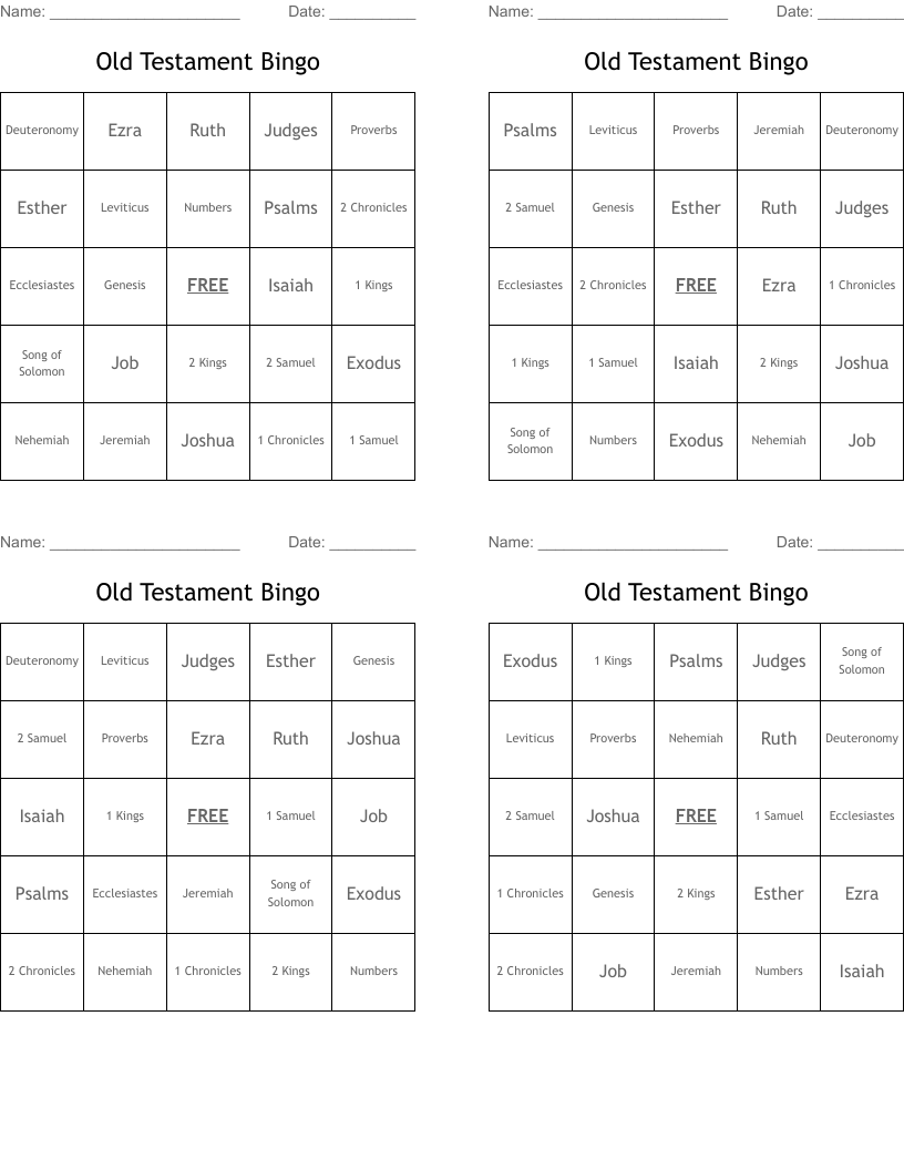 Old Testament Bingo