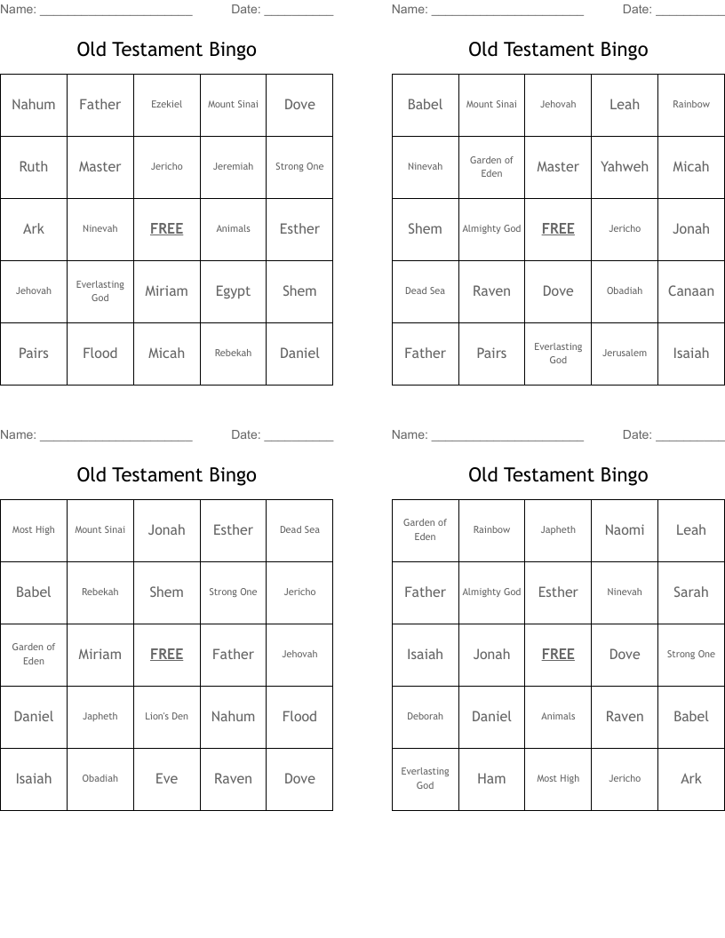 Old Testament Bingo