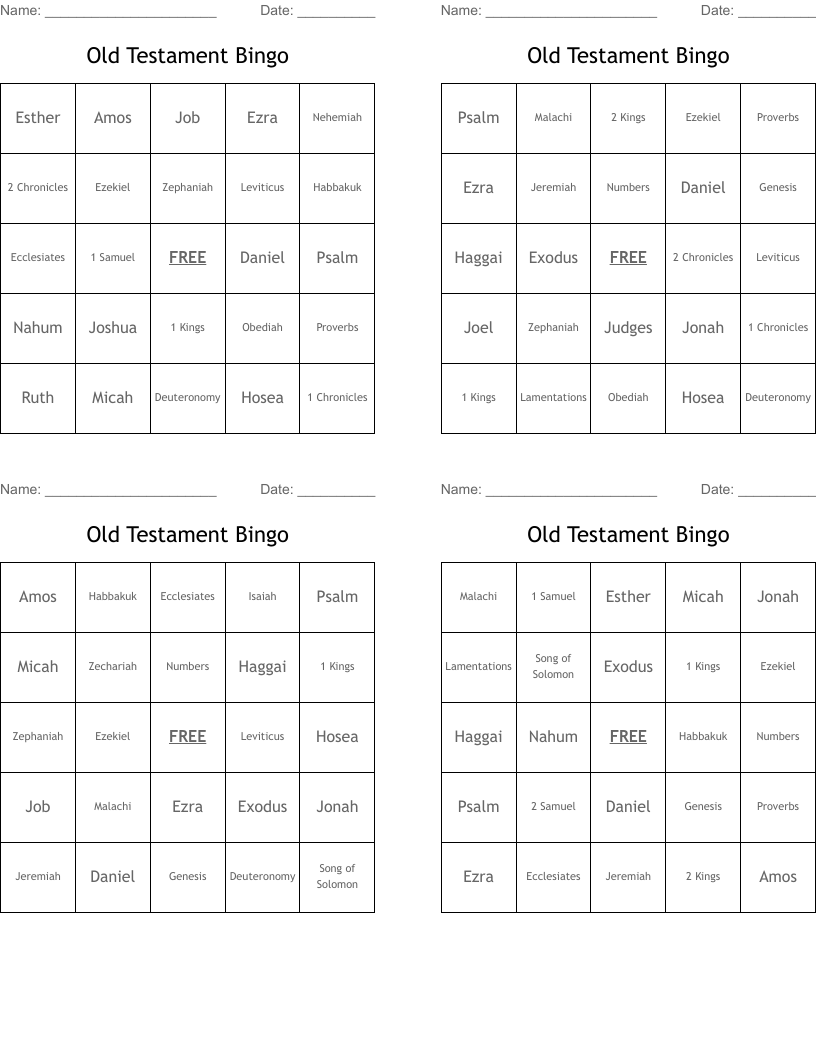Old Testament Bingo 