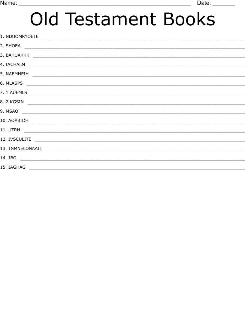 Old Testament Books Word Scramble