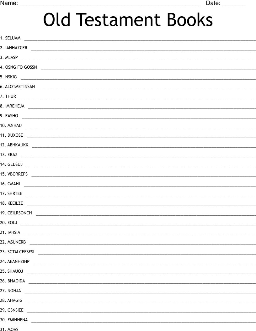 Old Testament Books Word Scramble