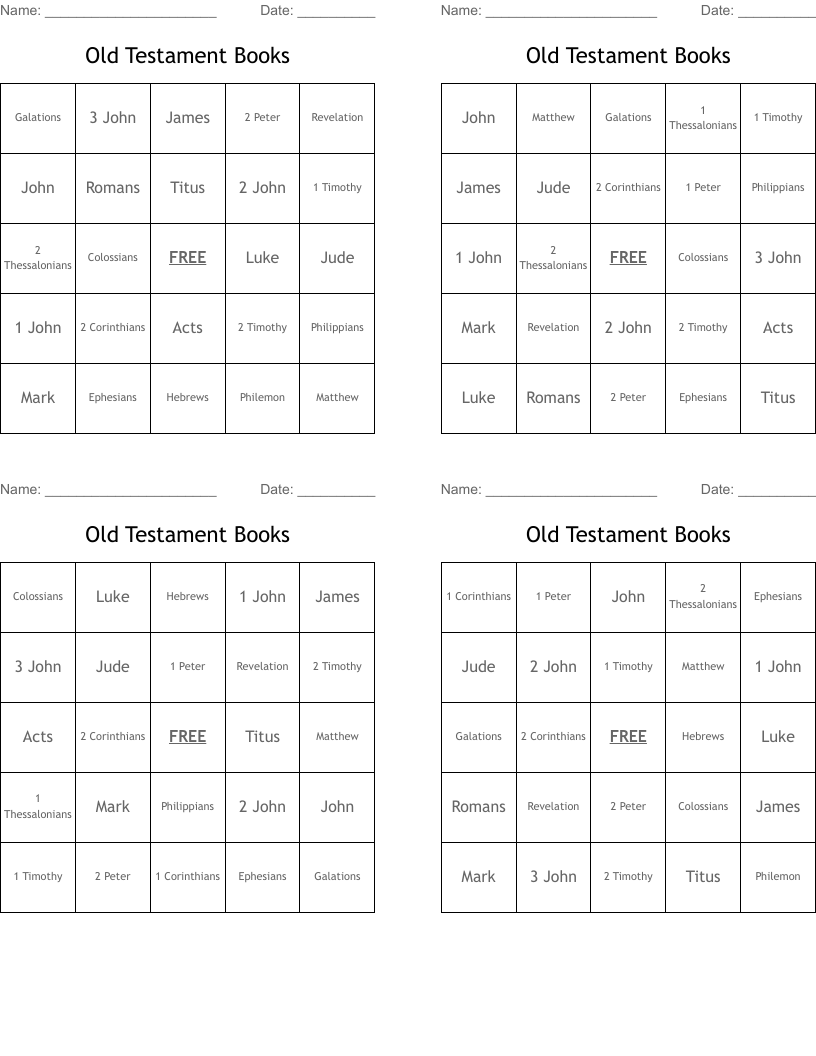Old Testament Books Bingo Cards