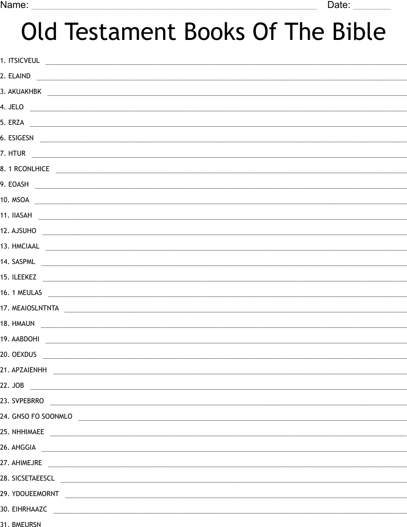 Old Testament Books Of The Bible Word Scramble