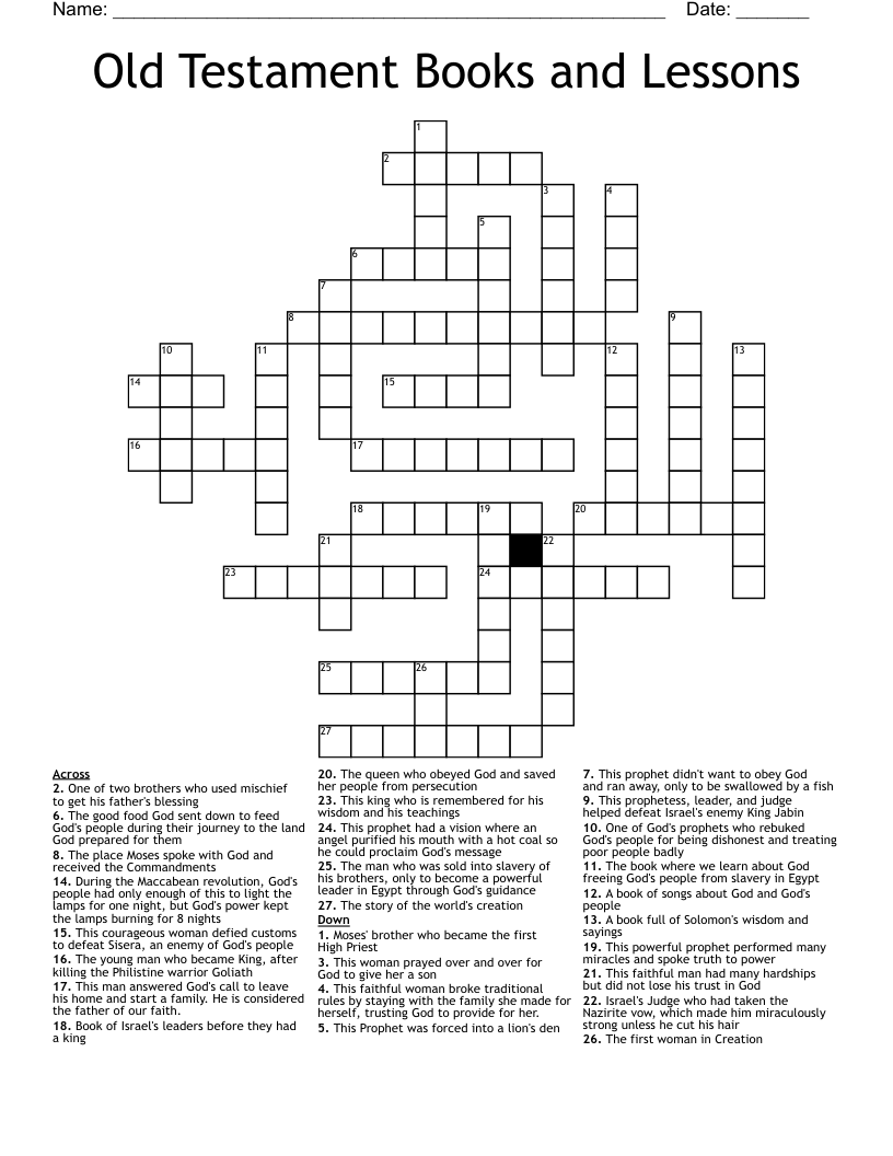 Old Testament Books and Lessons Crossword