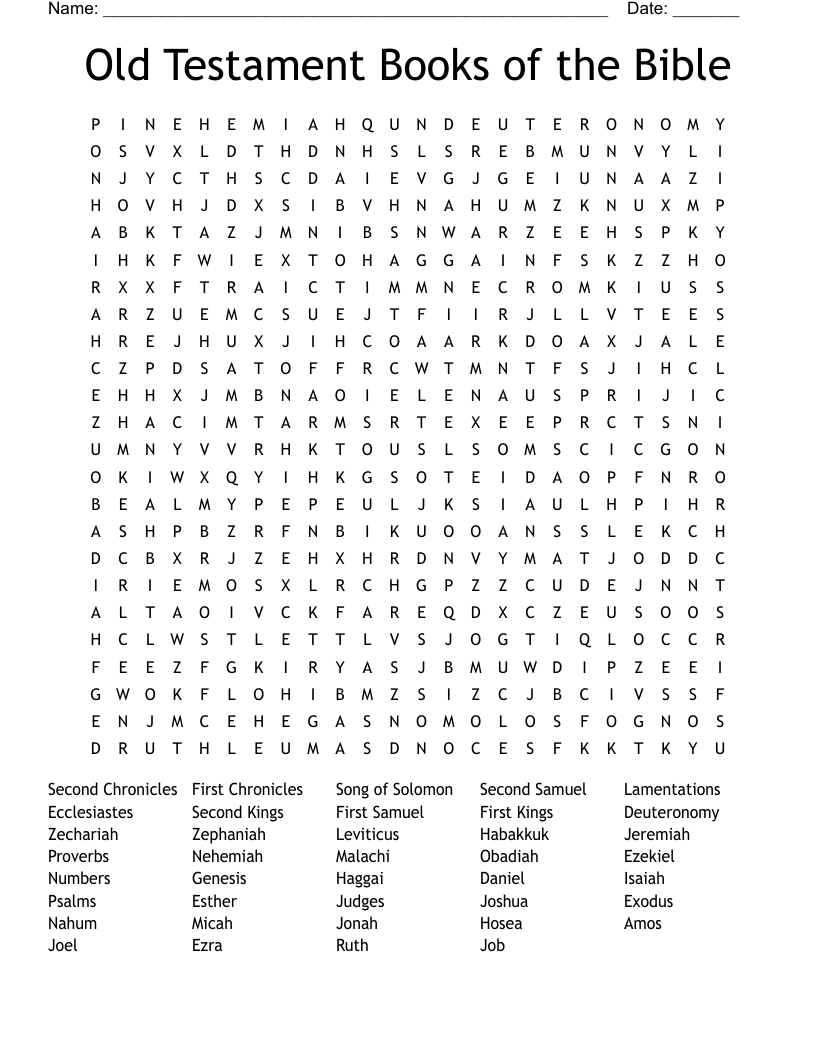 Old Testament Books of the Bible Word Search