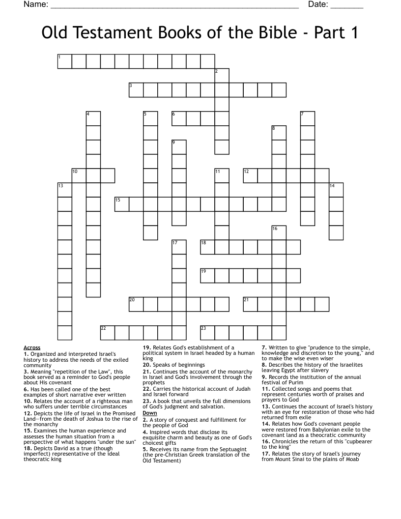 Old Testament Books of the Bible - Part 1 Crossword