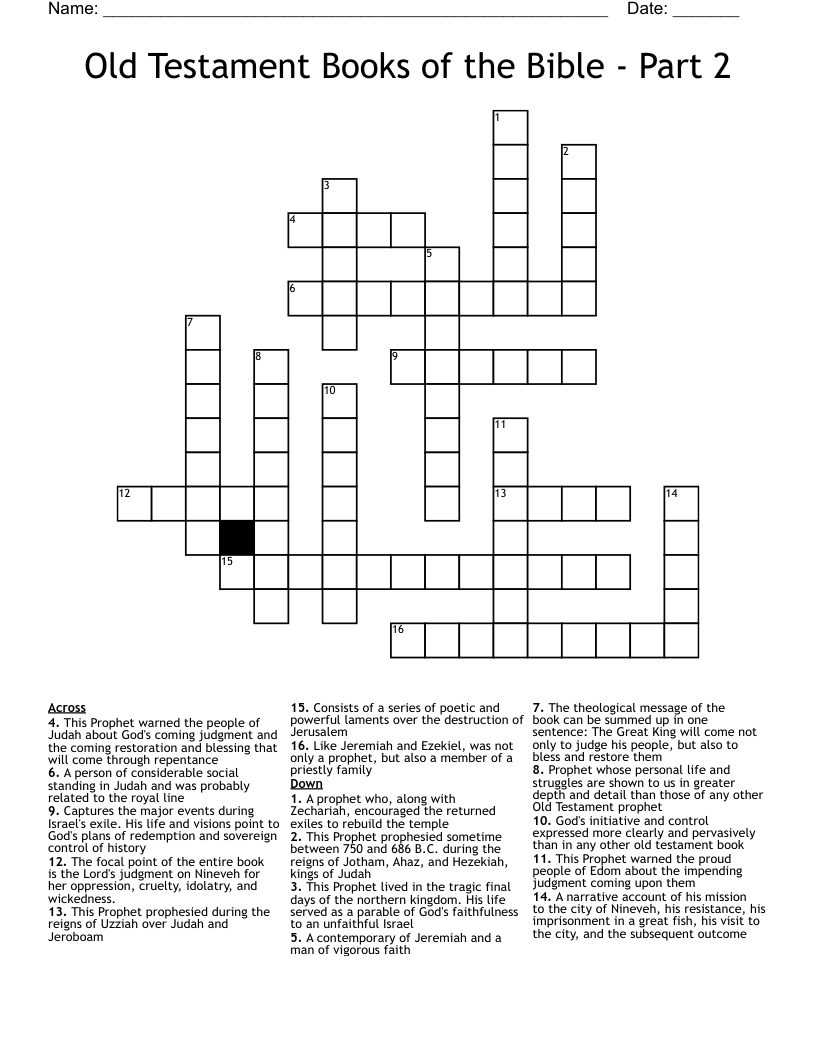 Old Testament Books of the Bible - Part 2 Crossword