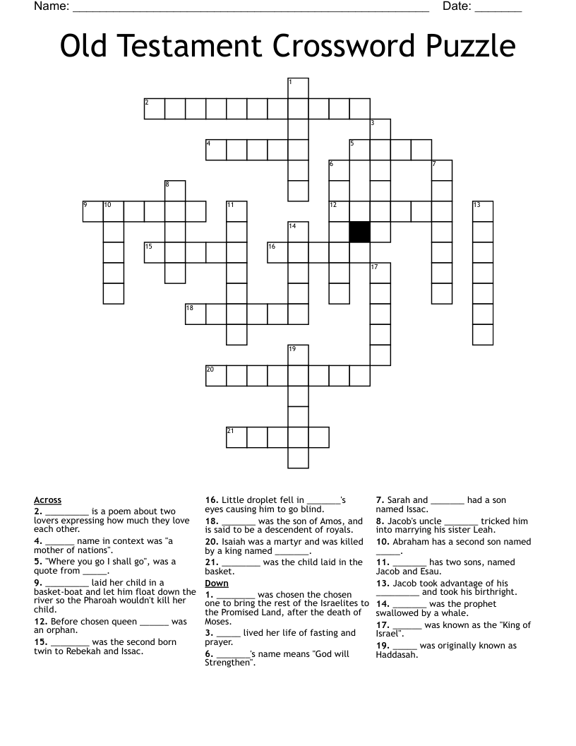 Old Testament Crossword Puzzle