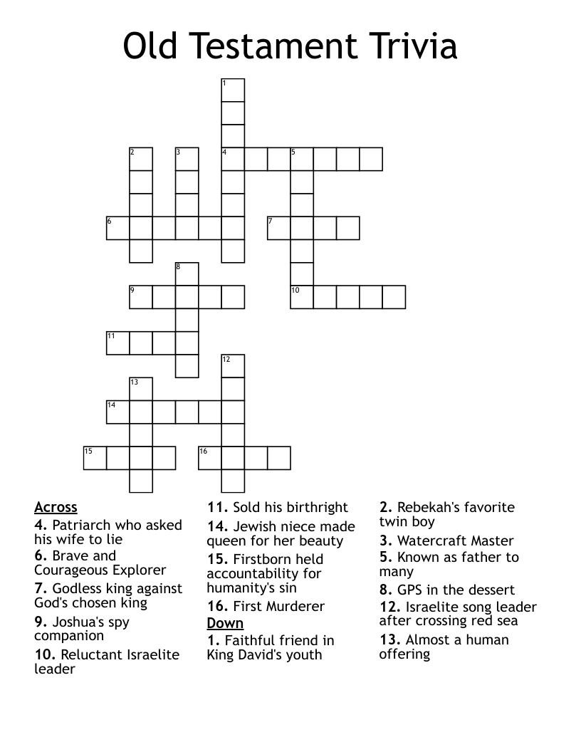 Old Testament Trivia Crossword