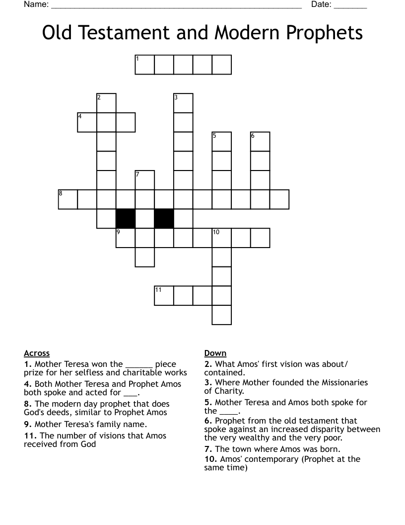 Old Testament and Modern Prophets Crossword