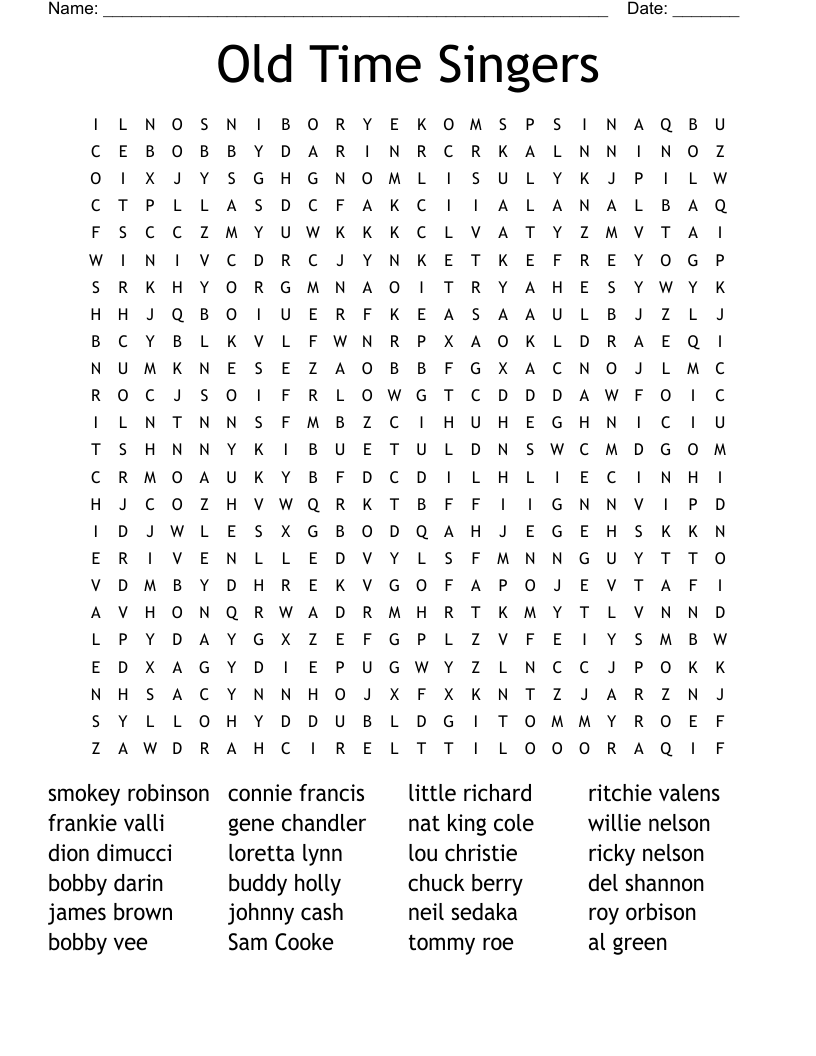Old Time Singers Word Search