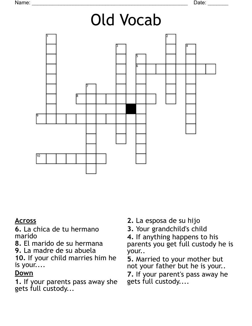Old Vocab Crossword