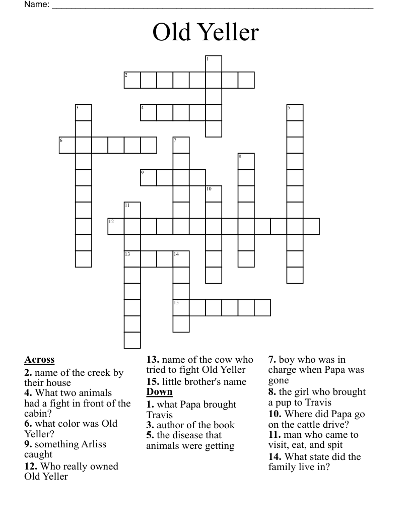 Old Yeller Crossword