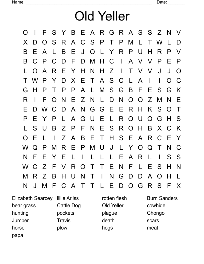 Old Yeller Word Search