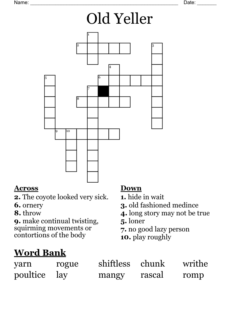 Old Yeller Crossword