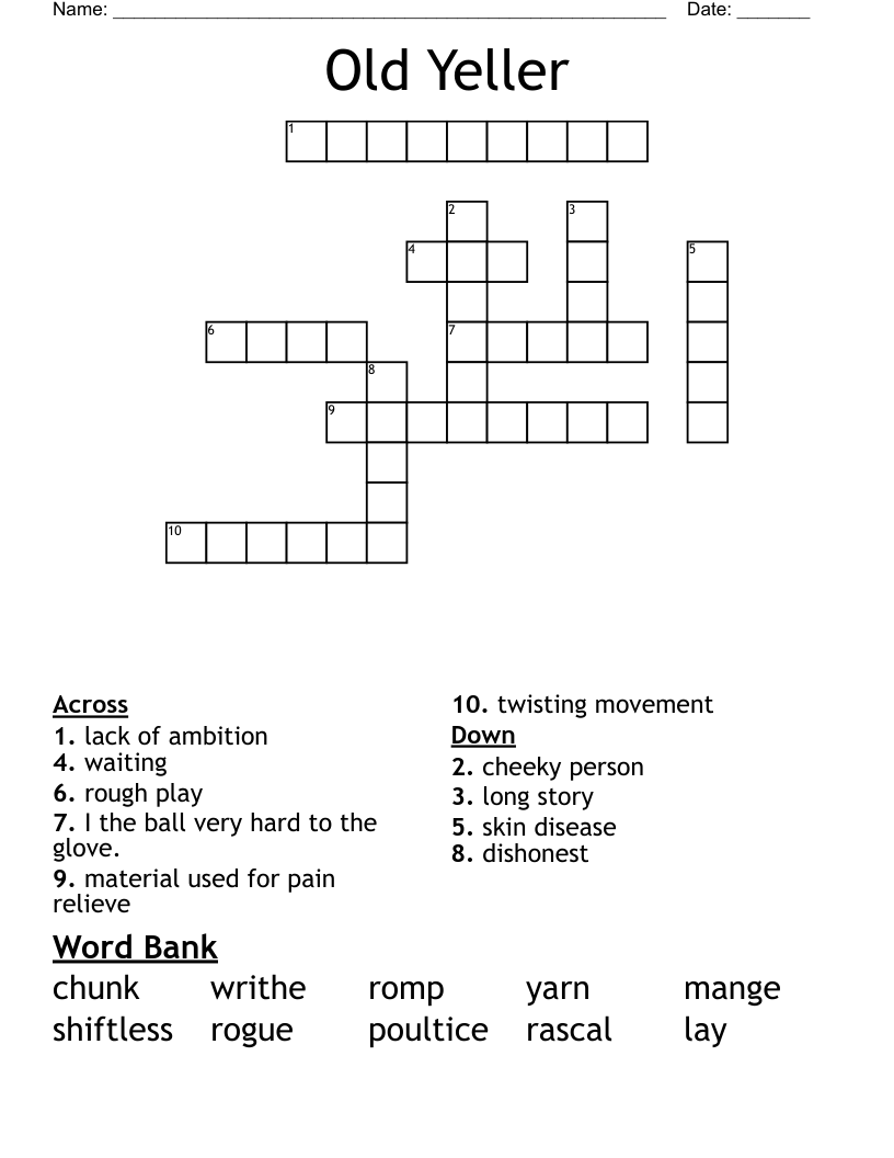 Old Yeller Crossword