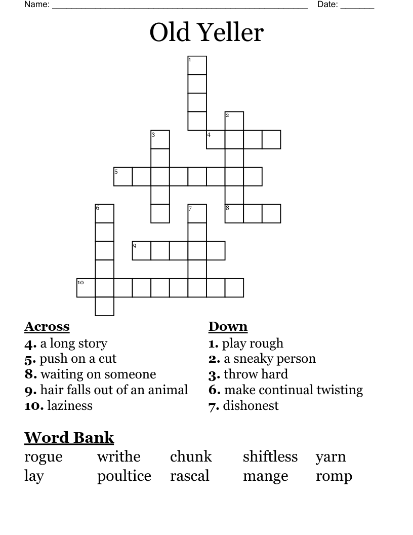 Old Yeller Crossword
