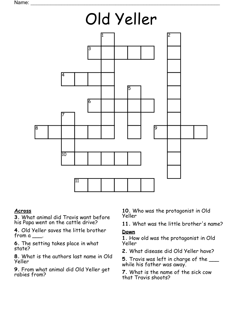 Old Yeller Crossword