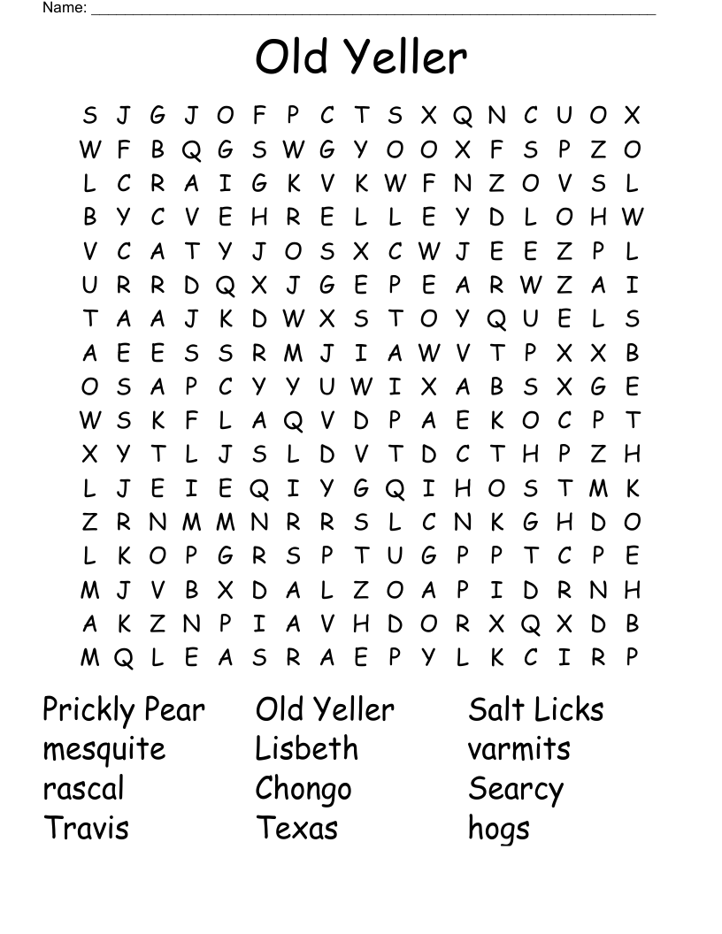 Old Yeller Word Search