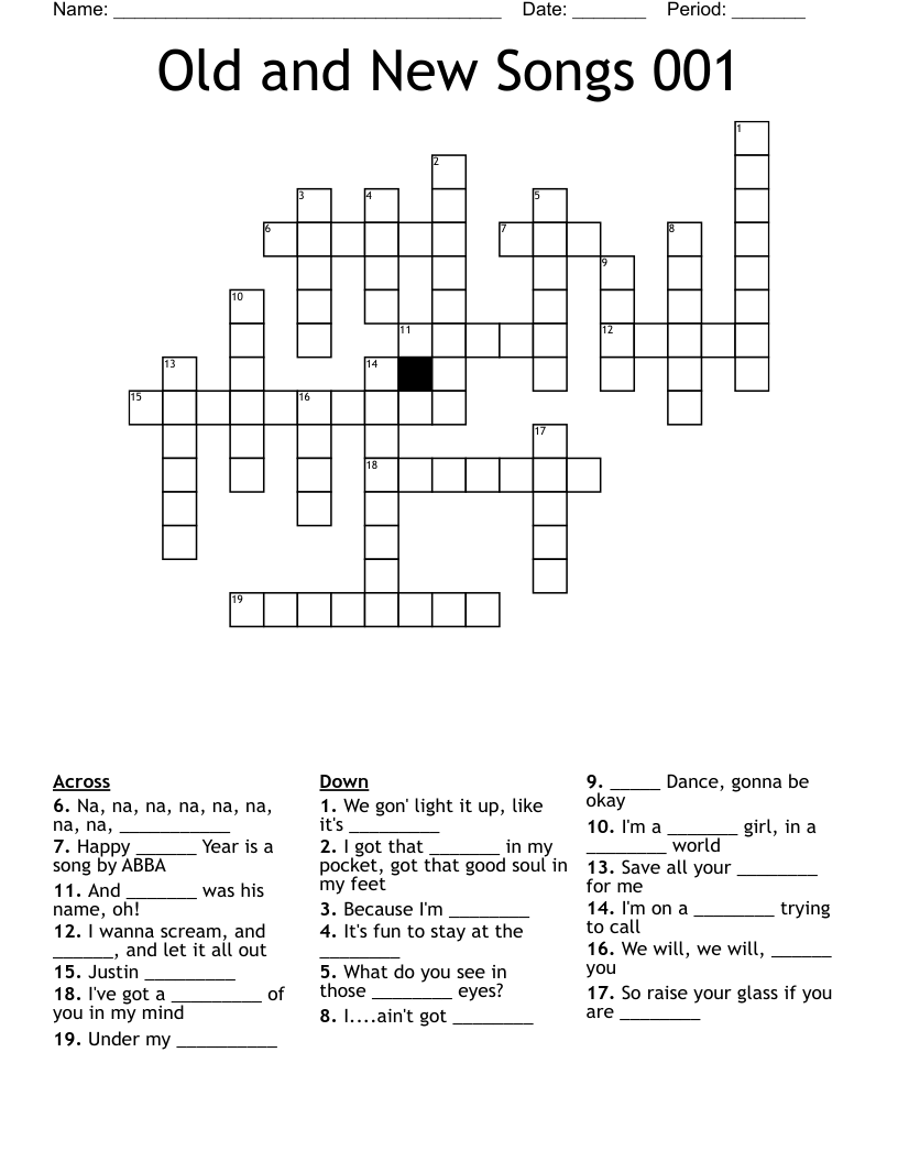 Old and New Songs 001 Crossword