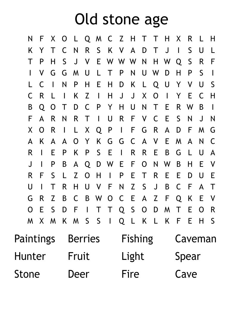 Old stone age  Word Search