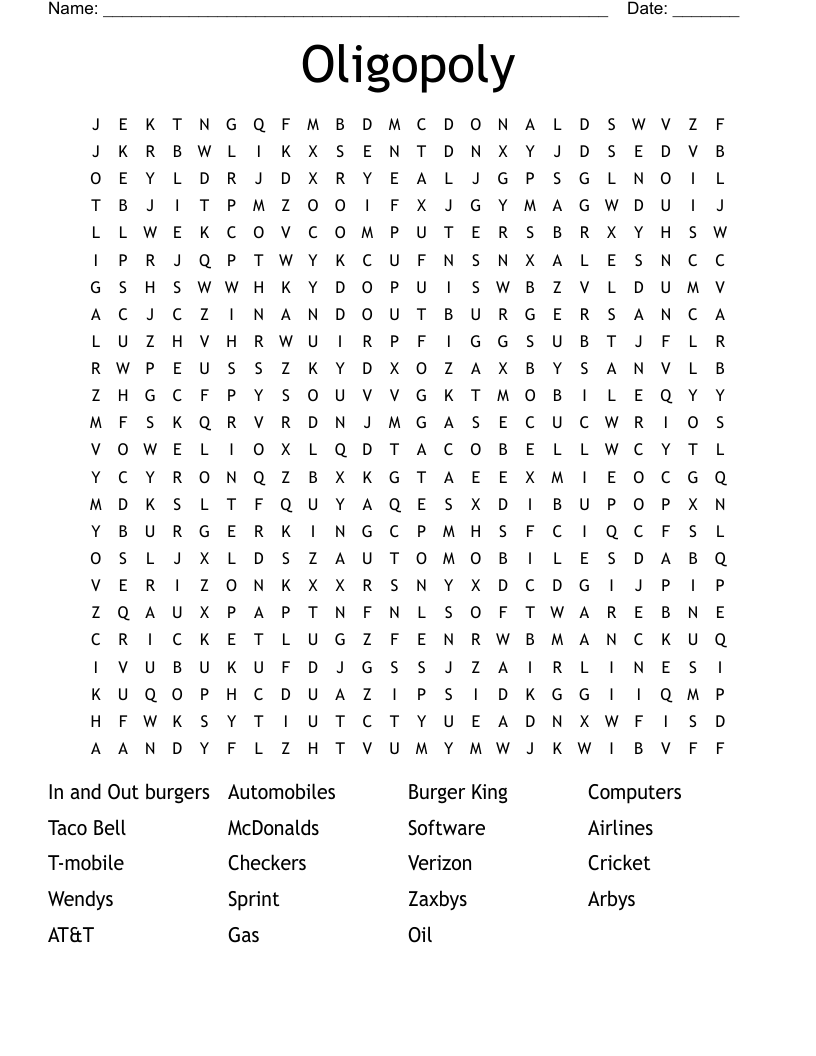Oligopoly Word Search