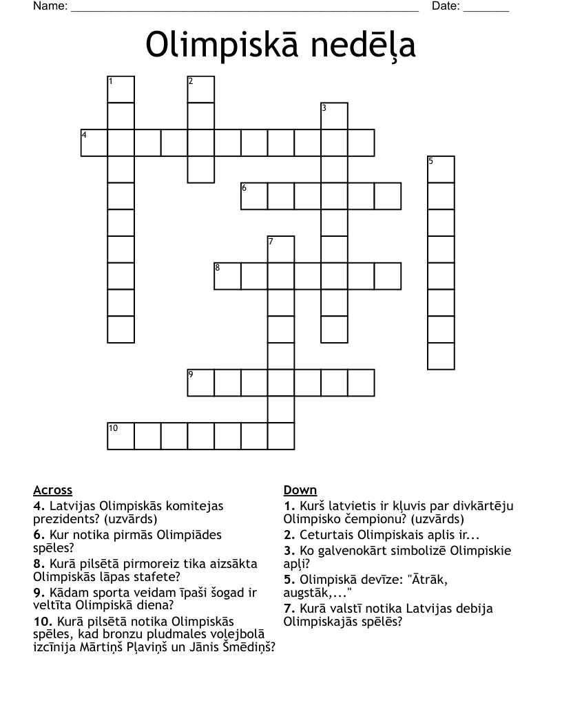 Olimpiskā nedēļa Crossword