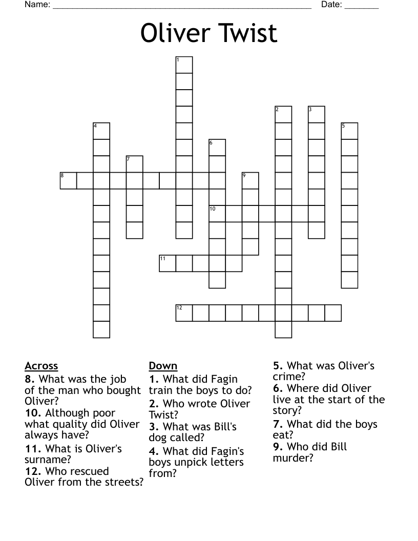 Oliver Twist Crossword