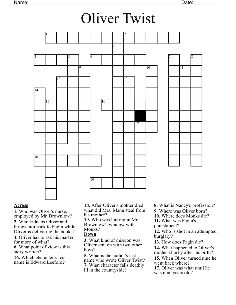 Oliver Twist Crossword