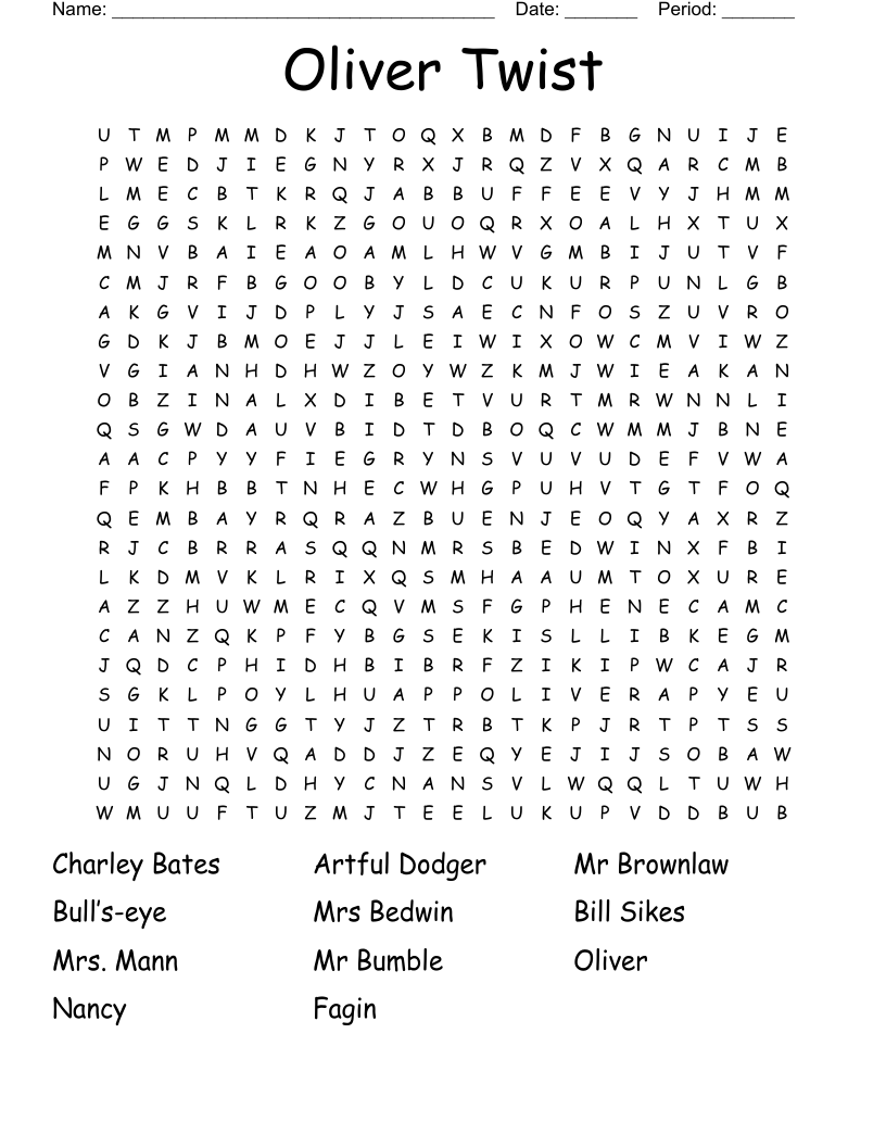 Oliver Twist Word Search