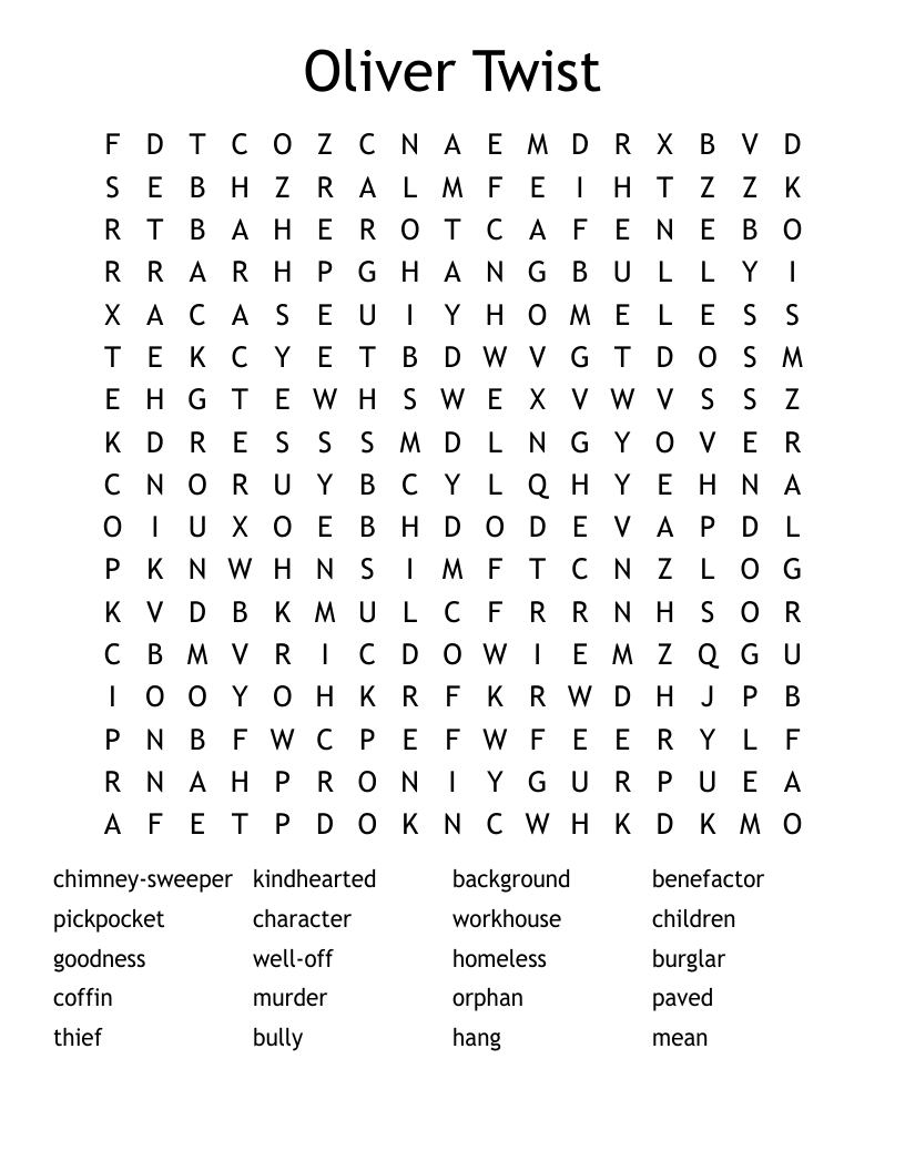Oliver Twist Word Search