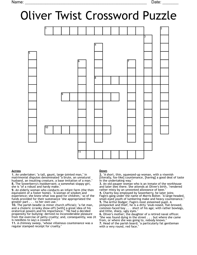 Oliver Twist Crossword Puzzle
