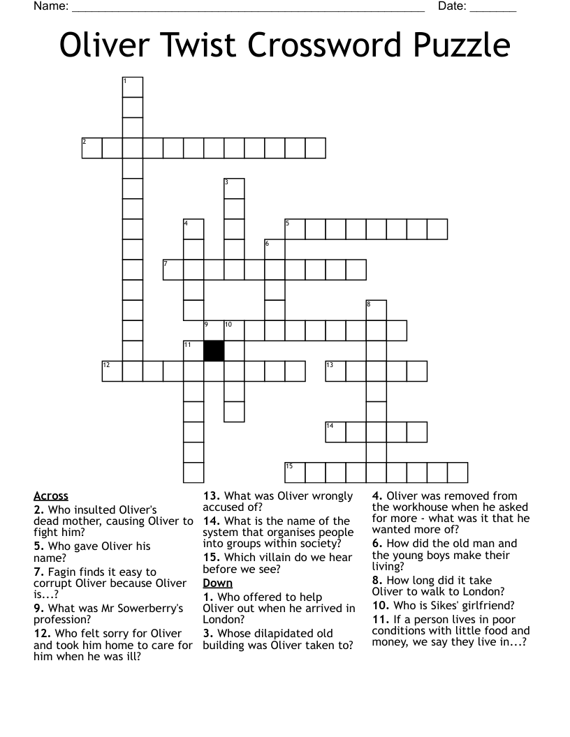 Oliver Twist Crossword Puzzle