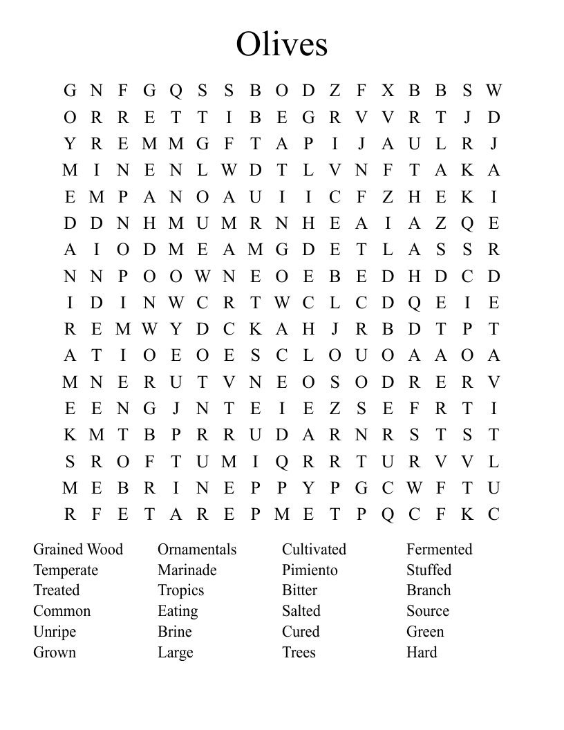 Olives Word Search