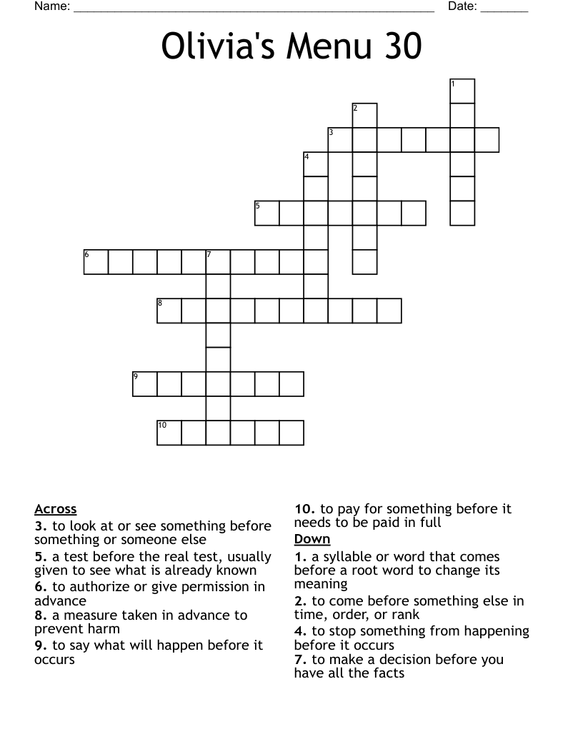 Olivia's Menu 30 Crossword