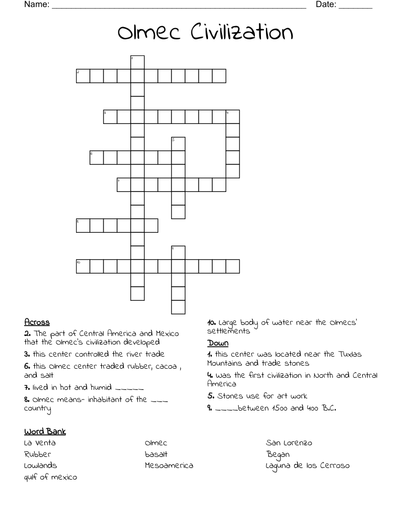 Olmec Civilization Crossword