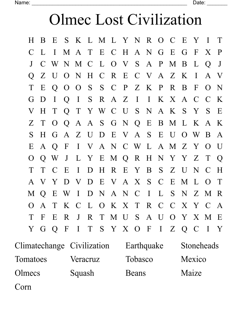 Olmec Lost Civilization Word Search