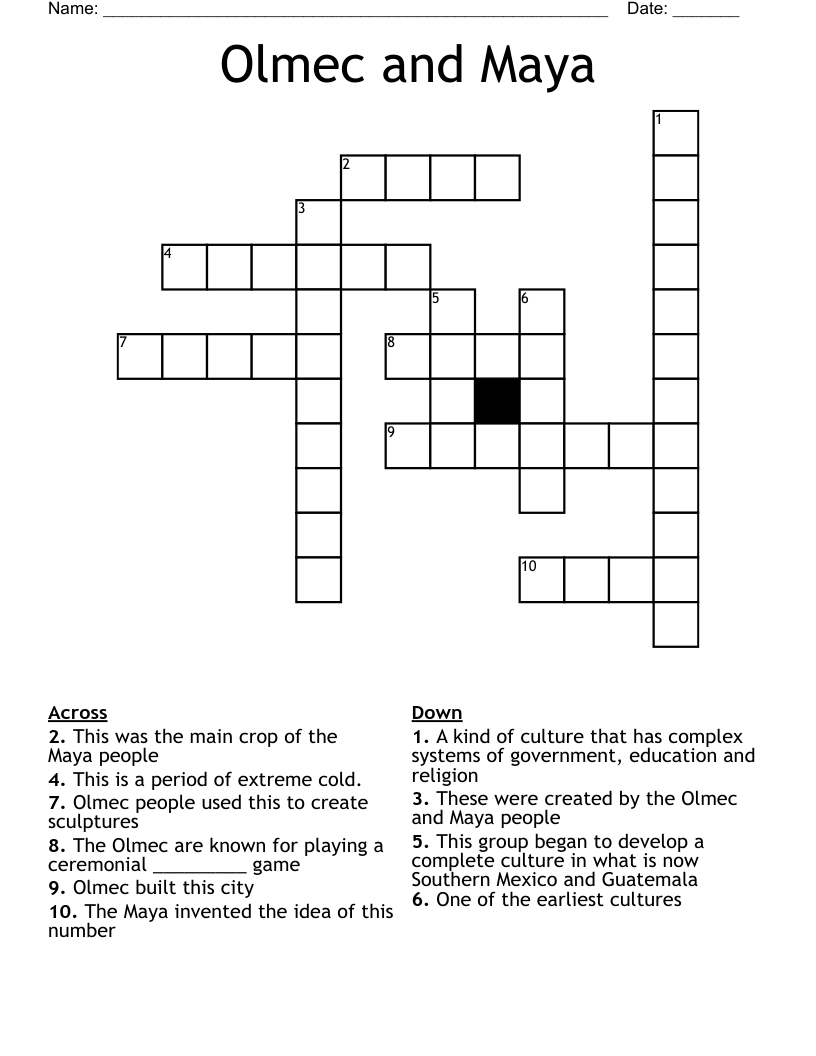 Olmec and Maya Crossword