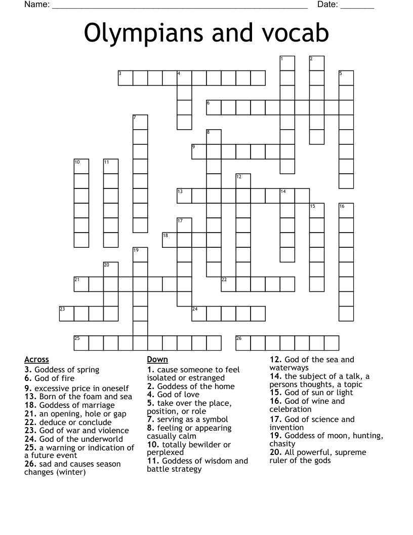Olympians and vocab Crossword