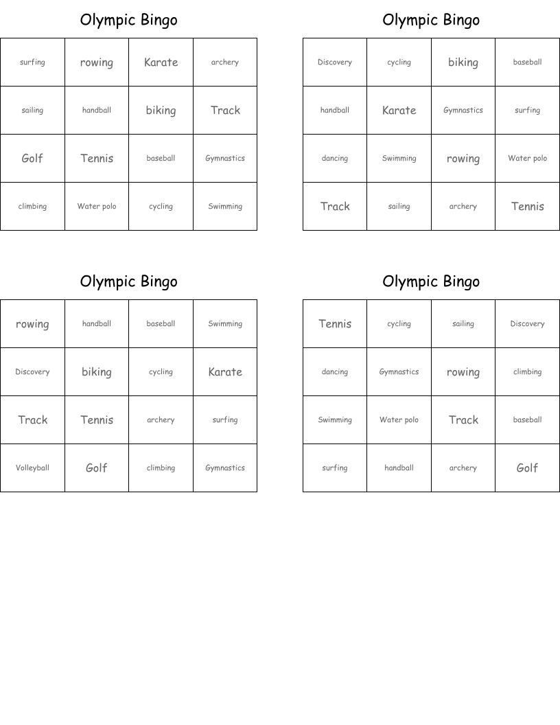 Olympic Bingo