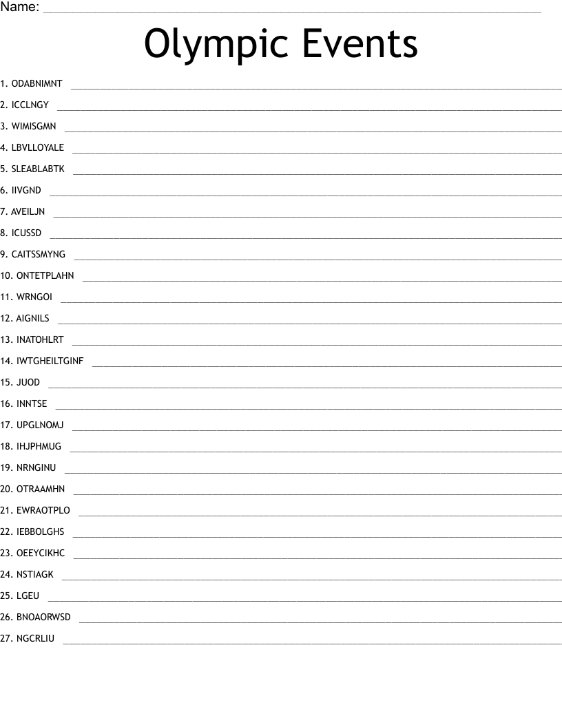 Olympic Events Word Scramble