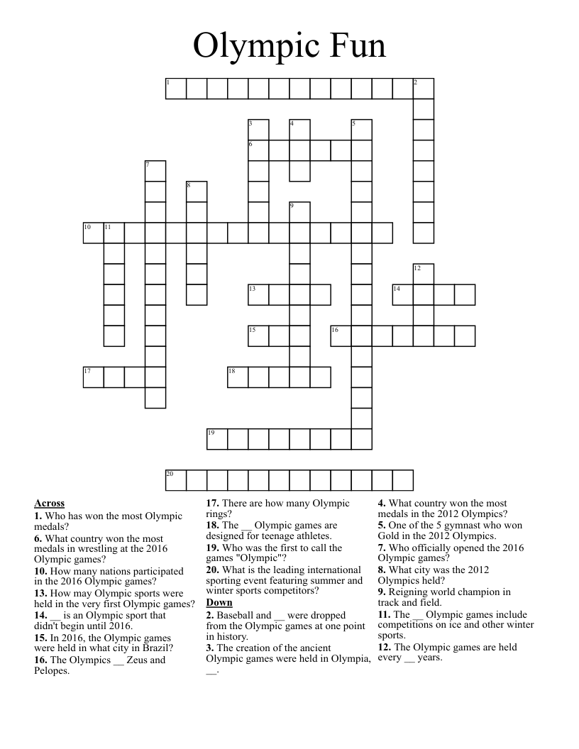 Olympic Fun Crossword