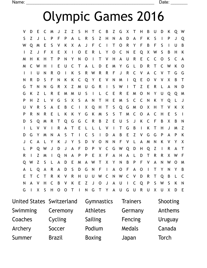 Olympic Games 2016 Word Search