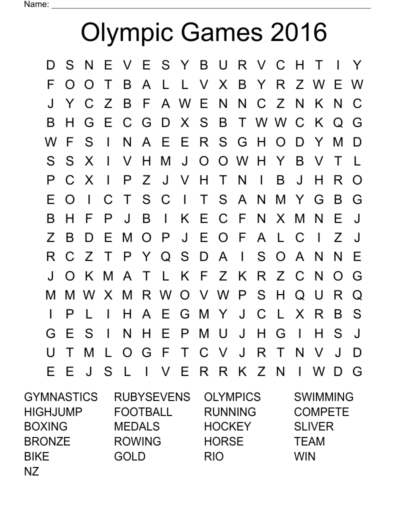 Olympic Games 2016 Word Search