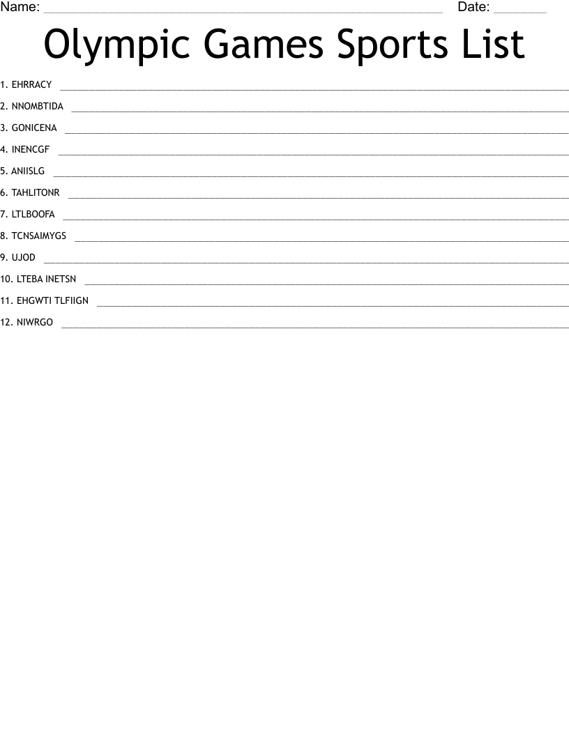 Olympic Games Sports List Word Scramble
