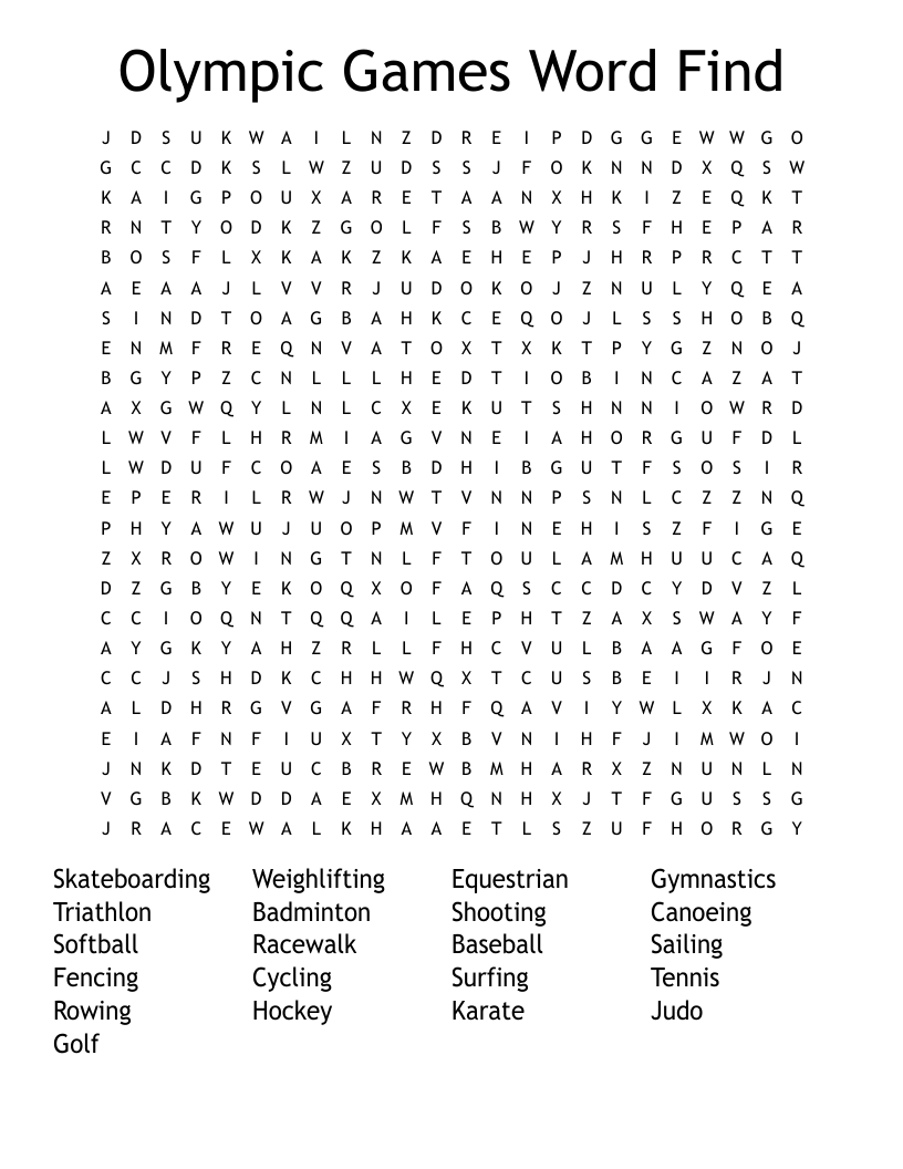 Olympic Games Word Find Word Search