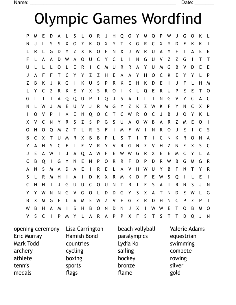 Olympic Games Wordfind Word Search