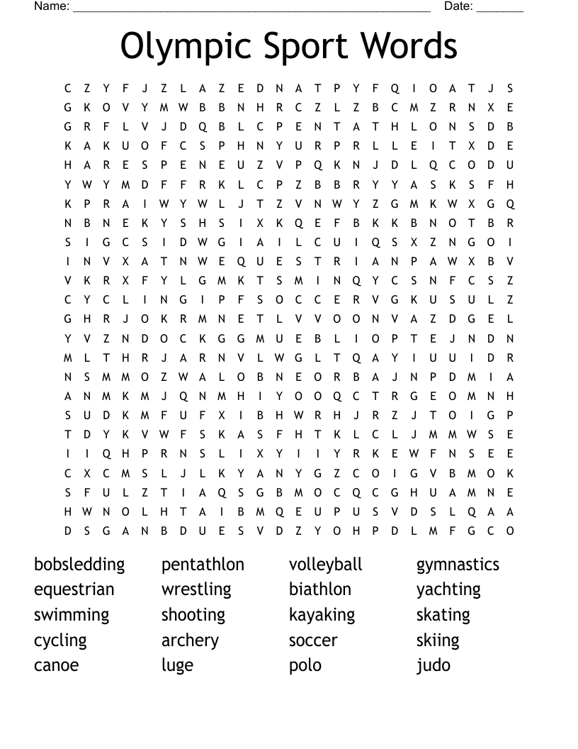 Olympic Sport Words Word Search